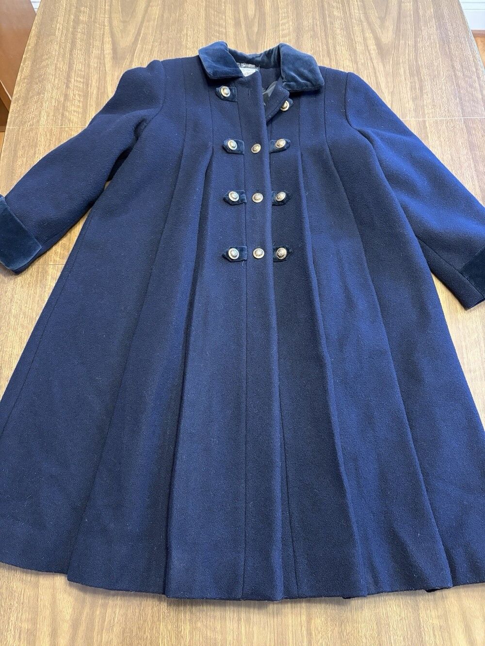 Rothschild Peacoat Wool Trench Swing Coat Sz 8 Navy Blue Double Breasted